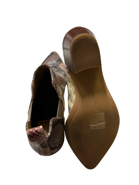 Dolce Vita Samy Snake-Print Pointed Bootie in Brown